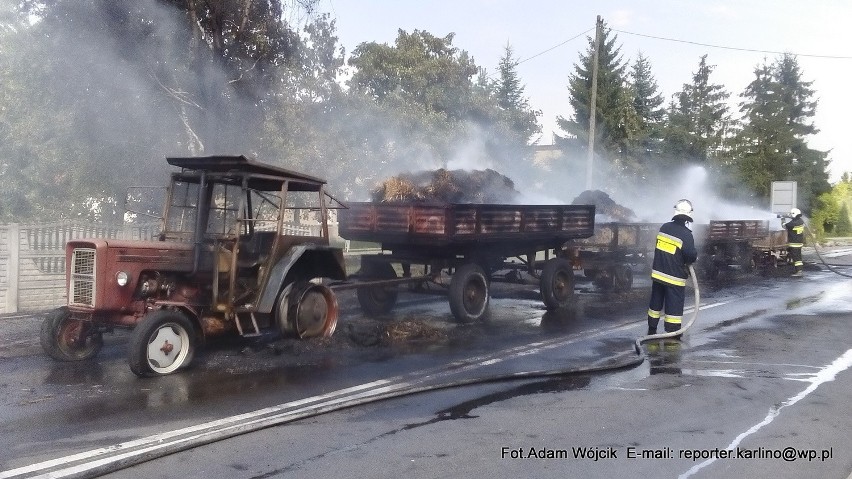 Pożar ciągnika w Żabowie na krajowej "6"