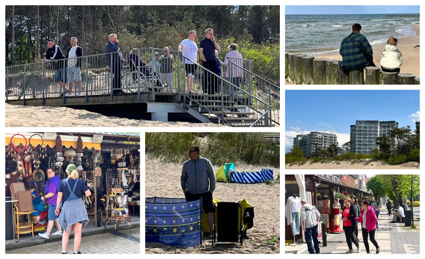 Pierwsze parawany na plaży w Dziwnówku. Turyści odwiedzili kurort w weekend [ZDJĘCIA]