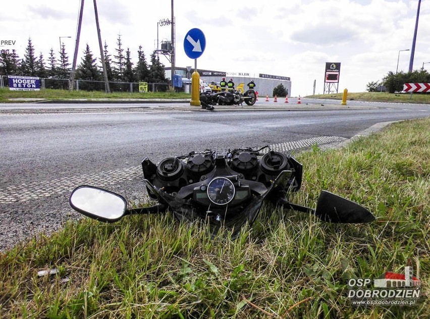 Wypadek motocyklisty na obwodnicy Dobrodzienia.