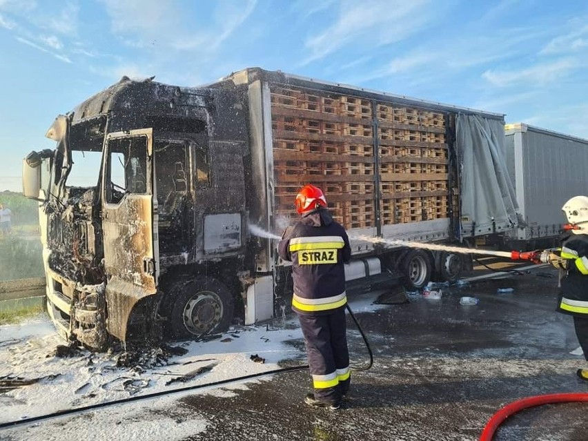 Pożar ciężarówki na trasie S8. Kabina kierowcy spłonęła doszczętnie. Cudem nikt nie ucierpiał [ZDJĘCIA]