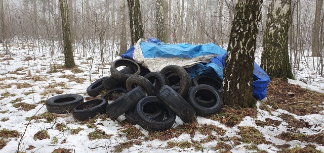 Ktoś porzucił opony na terenie parku w Świerklańcu. Zobacz zdjęcia >>>