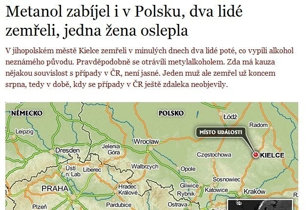 O śmiertelnych zatruciach w Kielcach, internautów informuje czeski portal novinky.cz