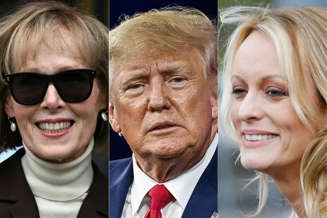 Niechlubna przeszłość dopadła byłego prezydenta? Na zdj. od lewej: E. Jean Carroll, Donald Trump, Stormy Daniels