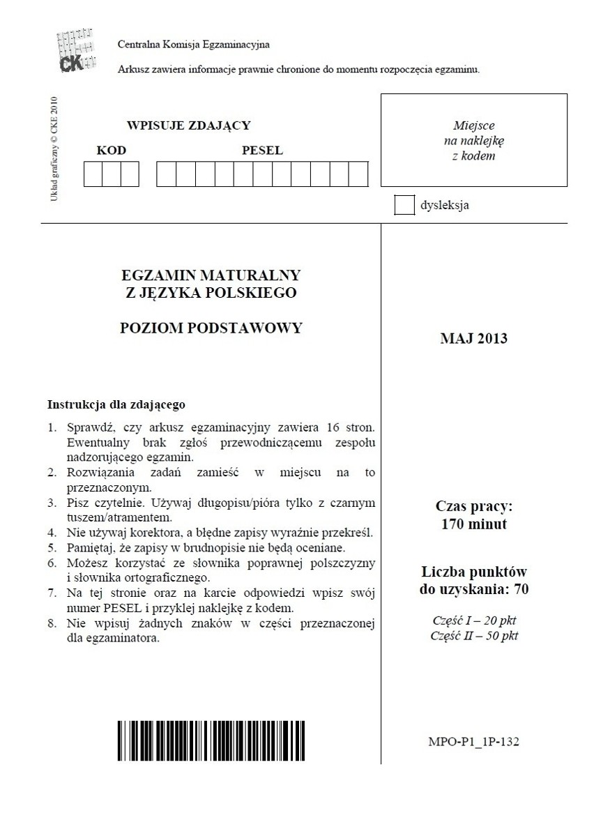 MATURA 2013 z CKE. Język polski - poziom podstawowy i rozszerzony [ARKUSZE, ODPOWIEDZI, ZDJĘCIA]