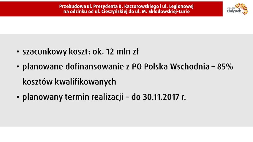 Ulice Legionowa i Kaczorowskiego w Białymstoku zostaną...