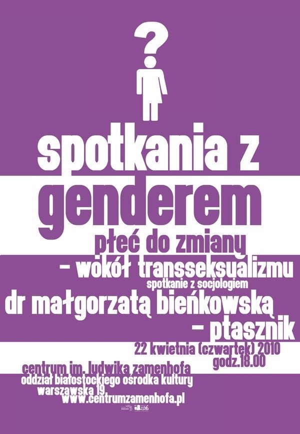 Płeć do zmiany - spotkania z genderem  już we czwartek