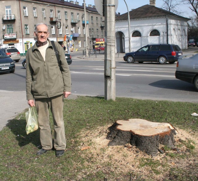 Te drzewa rosnące przy skrzyżowaniu ulic Malczewskiego i Kelles-Krauza wycięto kilka dni temu. Nie bardzo to rozumiem, bo przecież były one zdrowe - mówi Tadeusz Latos, mieszkaniec Radomia.