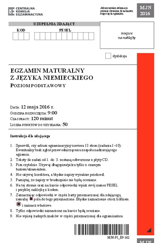 Matura 2016: Niemiecki podstawowy: co było na egzaminie? [Arkusze, Odpowiedzi]