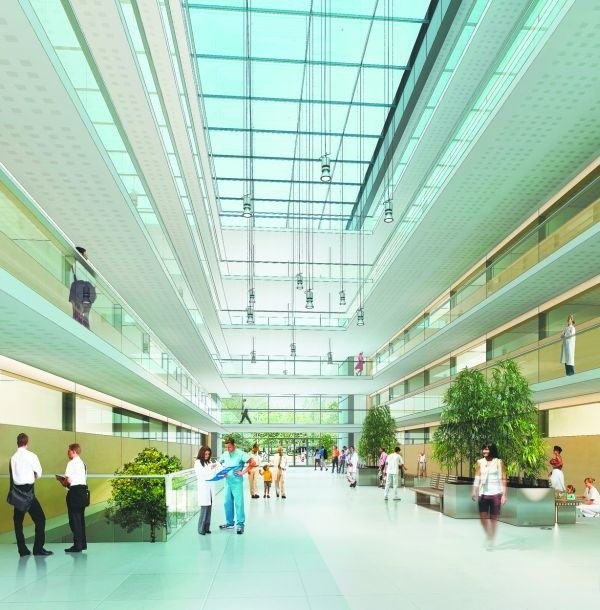 Tak będzie wyglądał główny hol szpitala. Dużo przestrzeni i...