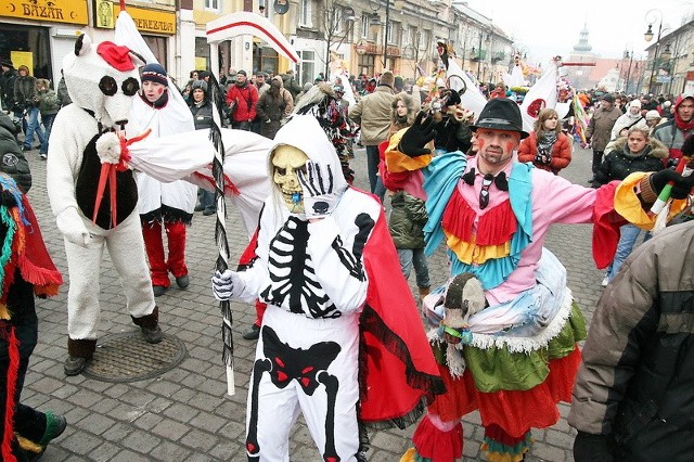 Niedźwiedź , bocian i inni uczestnicy korowodu na włocławskim deptaku - rok 2009.