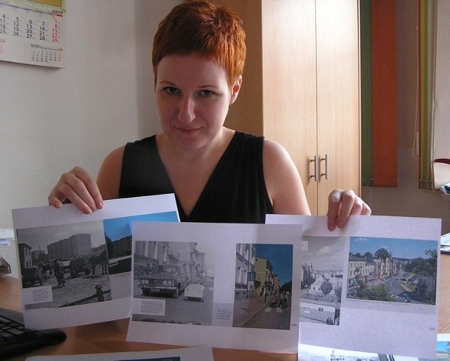 Dominika Jurewicz z miasteckiego ratusza z fotografiami, które znalazły się w albumie. Już niedługo wszyscy miastczanie będą mogli zobaczyć, jak kiedyś wyglądały dobrze znane im miejsca.