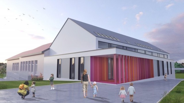 Tak ma wyglądać nowy obiekt - dom kultury rozbudowany o część przedszkolną - w Dąbrowie (gmina Kłaj). Budowa kompleksu rozpocznie się latem 2021