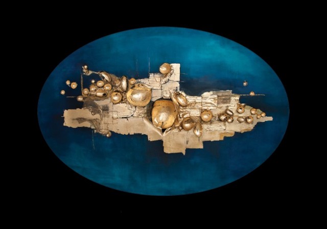 Genesi: Creazione Dei Ciali, olej, płótno, złoto, relief, 162 x 242 cm