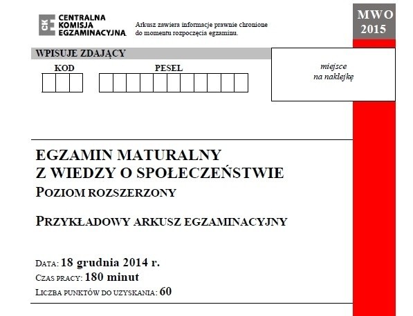 Próbna matura 2014/2015 z CKE - WOS - wiedza o społeczeństwie (p. rozszerzony) [ARKUSZE, ODPOWIEDZI]