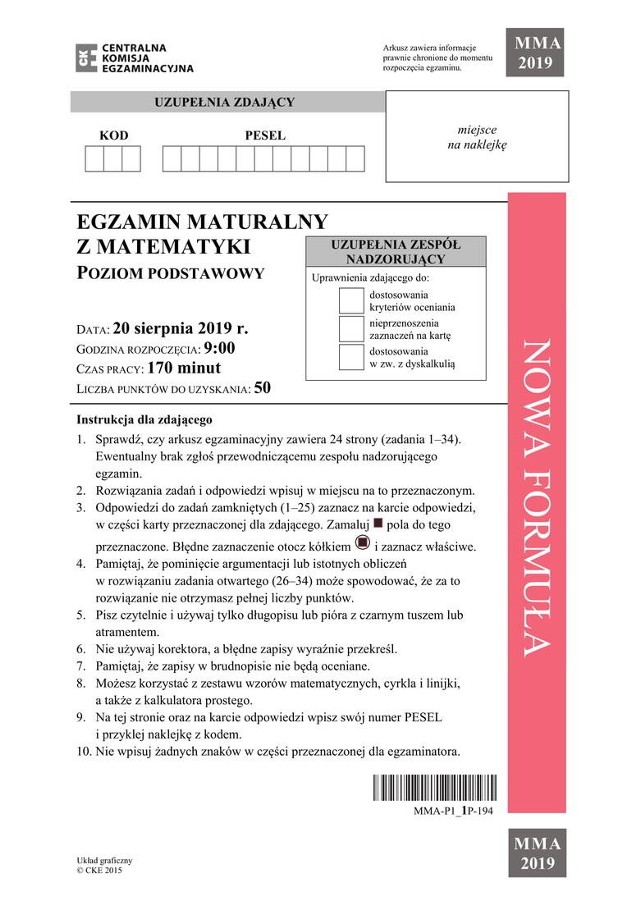 Matura poprawkowa matematyka 2019: CKE ARKUSZ, WYNIKI. TRUDNIEJSZA matura poprawkowa z matematyki? 21.08