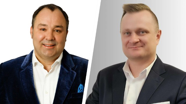 Od lewej: Tomasz Kłoś i Marek Pietruszka zmierzą się w drugiej turze wyborów samorządowych na burmistrza Strzeleczek.