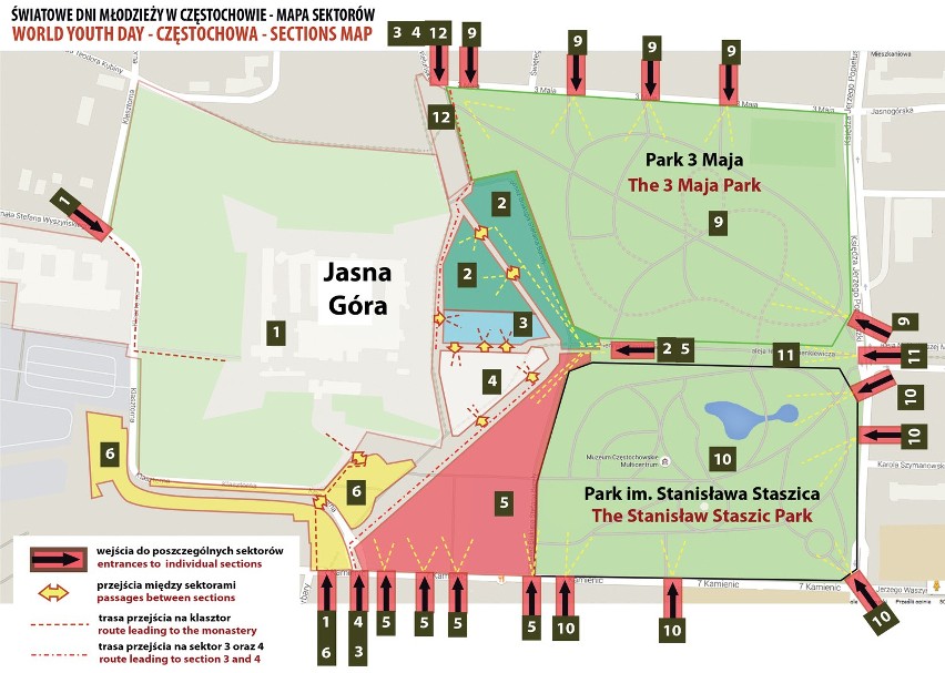 Mapa sektorów pod Jasną Górą