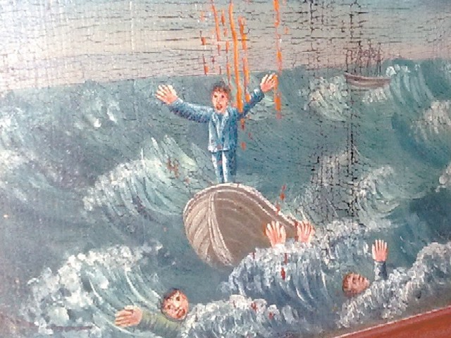 Scena ukazująca katastrofę morską z obrazu kościelnego w Ustce z 1824 roku.