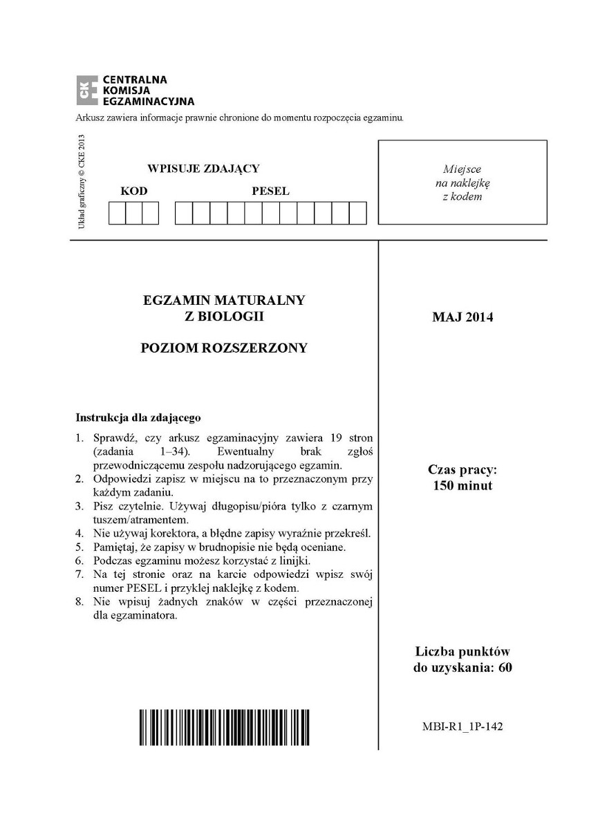 Matura 2014 BIOLOGIA ARKUSZE