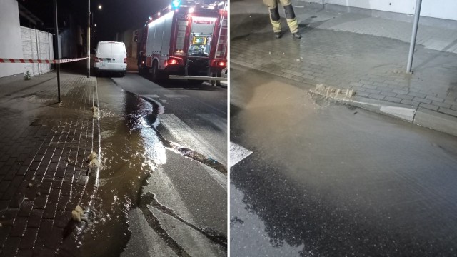 W nocy w okolicy ulicy Rzeźnickiej i Wałeckiej nastąpił poważny wyciek wody, wezwano strażaków oraz oczywiście pracowników ZGK.