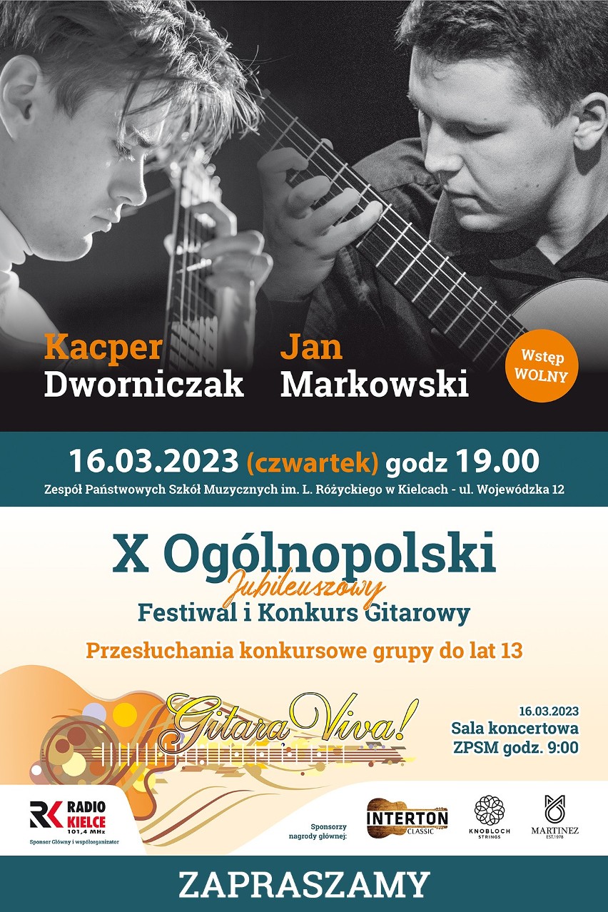Ogólnopolski Festiwal i konkurs Gitarowy "Gitara Viva!" 2023 w Kielcach. Będą darmowe koncerty