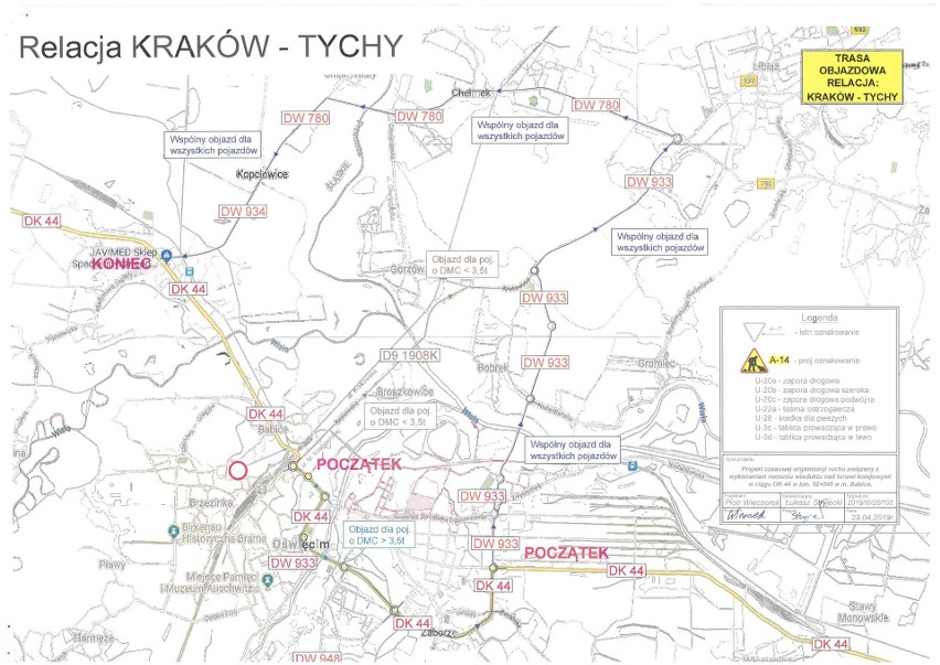 Trasa objazdu dla kierowców jadących z Krakowa na Śląsk