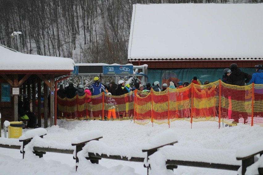 Białe szaleństwo w Szwajcarii Bałtowskiej. Tłumy narciarzy na stoku. Zobacz zdjęcia
