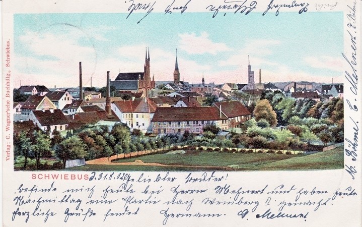 Panorama miasta na pocztówce z 1902 r.