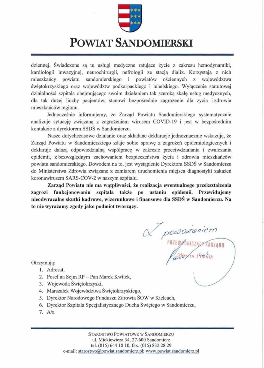 Szpital w Sandomierzu jednoimiennym zakaźnym dla chorych na koronawirusa i podejrzanych? Wszyscy mówią "nie", ale jest oficjalny protest  