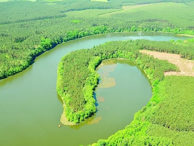 Jezioro Radachowskie z lotu ptaka.