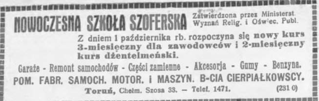 Nowoczesna szkoła szoferska - reklama z 1925 roku.