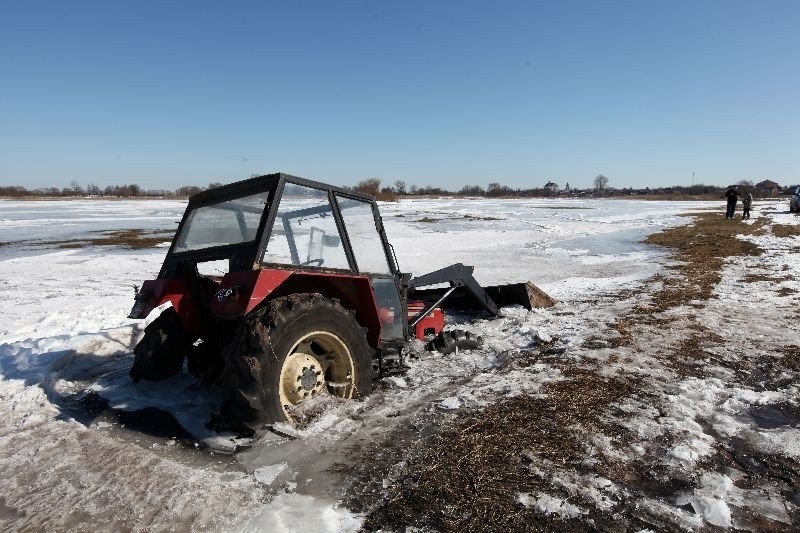 Tykocin - Traktor w rzece Narew