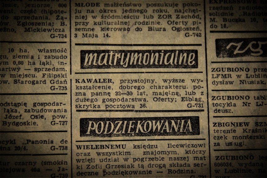 Ogłoszenie matrymonialne z archiwalnego wydania Kuriera...