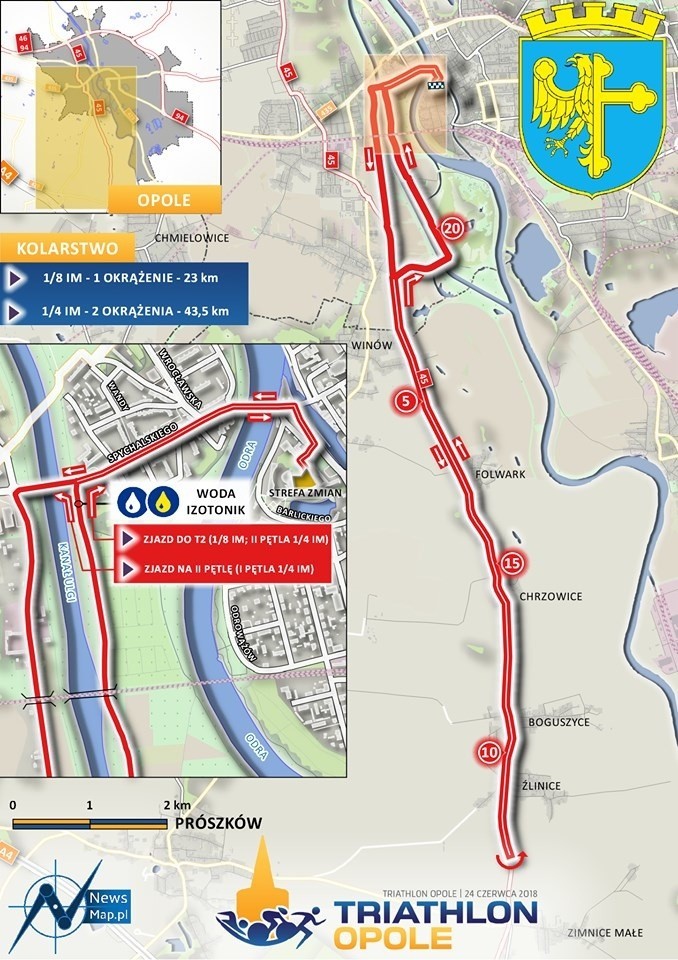 Triathlon Opole - mapa trasy rowerowej