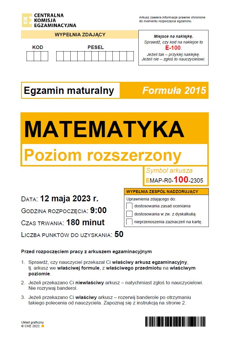 Matura matematyka rozszerzona 2023 w formule 2015. Arkusz CKE i odpowiedzi. Egzamin dla uczniów po gimnazjum za nami