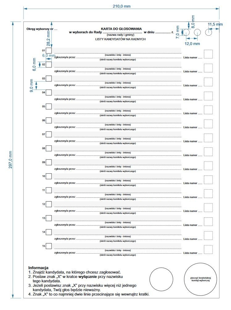 Karta do głosowania 2018. Rada gminy lub miasta do 20 tys....