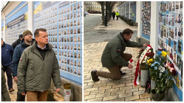 Szef polskiego MON pod ścianą poległych w Kijowie