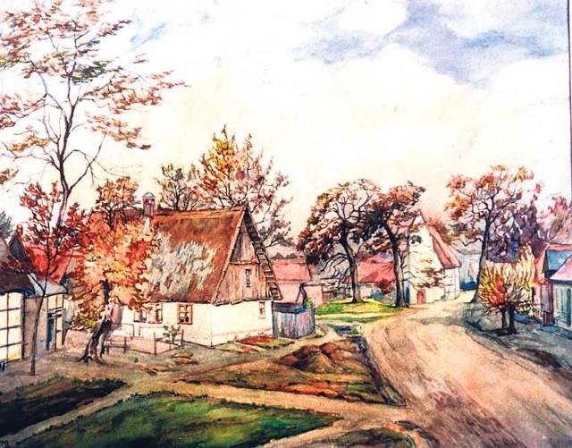 Otto Kuske, Staniewice, Droga wiejska, akwarela, 1940. 