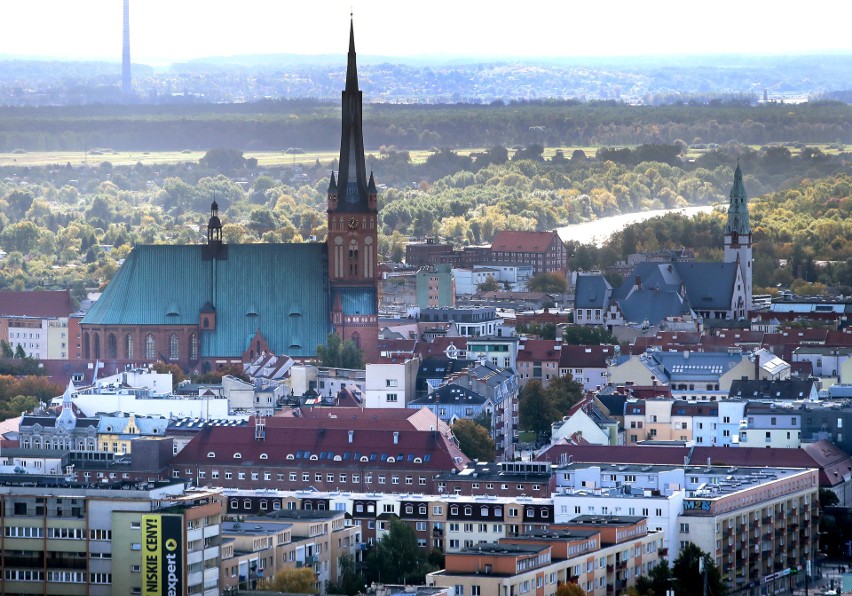 Widok na katedrę z ostatniego piętra Hanza Tower