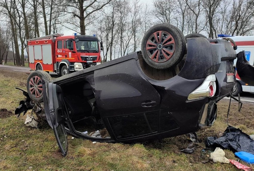 Dachowanie auta na krajowej drodze numer 19 w okolicach Bociek