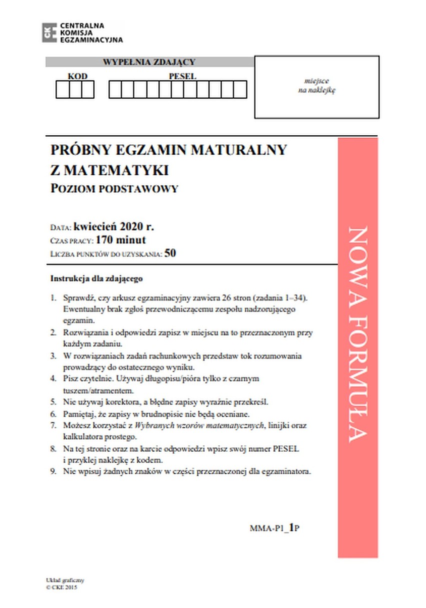 Matura 2020 - matematyka poziom podstawowy ARKUSZE CKE...