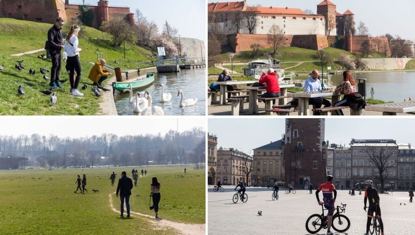 Koronawirus w Krakowie. Wielu spacerujących na bulwarach wiślanych, Błoniach i w dolinkach. Na Rynku sporo rowerzystów [ZDJĘCIA]