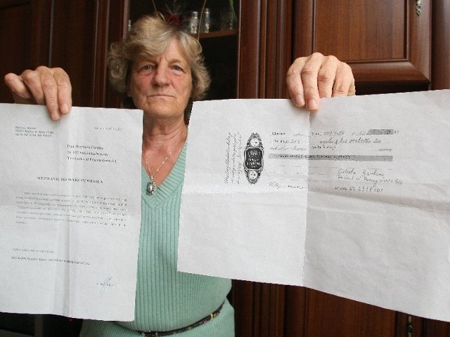 Pani Barbara Cielesta z Nowin dostała wezwanie do wykupu weksla. Przyznaje, że na kopii dokumentu widnieje jej podpis, twierdzi jednak, że ktoś mógł podłożyć jej go do podpisu. 
