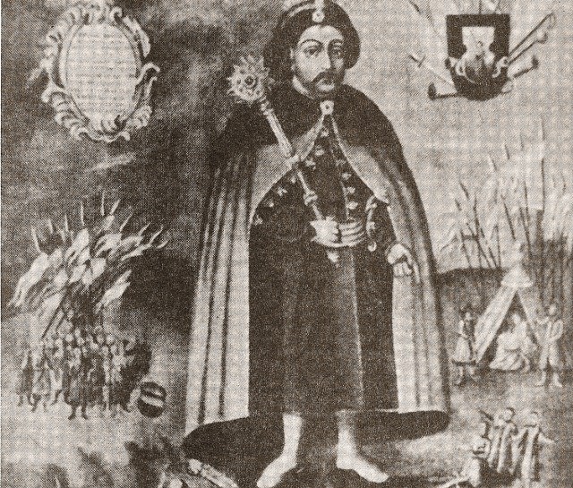 Alegoryczny portret Bohdana Chmielnickiego, grafika z epoki