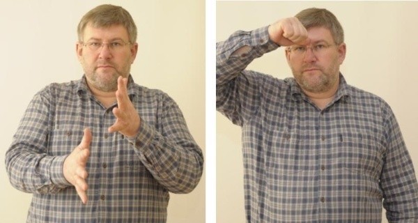Zdjęcie po lewej przedstawia gest "MIGANIE", obok widzimy...