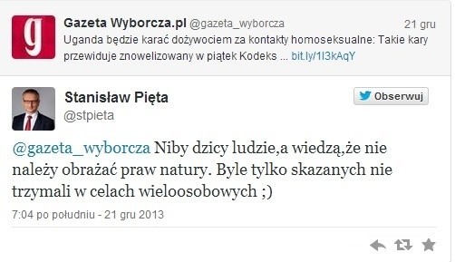 Poseł PiS Stanisław Pięta: "Niby dzicy ludzie, a wiedzą, że nie należy obrażać praw natury" 