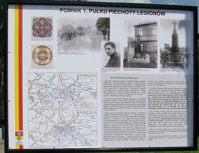 Na tablicy jest skrót historii walk o Białystok w 1920 roku