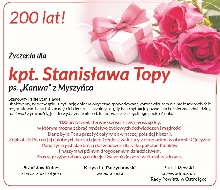 Kpt. Stanisław Topa "Konwa" z Myszyńca skończył 100 lat! 