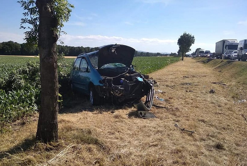 Wypadki na drodze nr 35 Wrocław - Świdnica. Auto uderzyło w drzewo