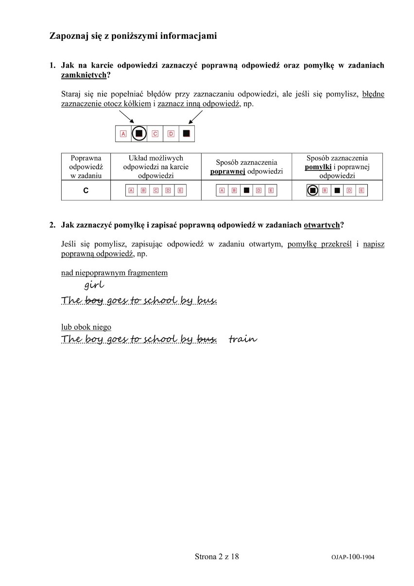 Jedna ze stron informacyjnych arkusza. ODPOWIEDZI NA...